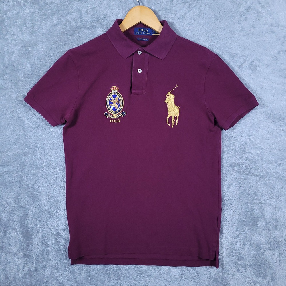 Polo Ralph Lauren Polo Mens Small Burgundy Big Pony Crest Custom Slim Fit